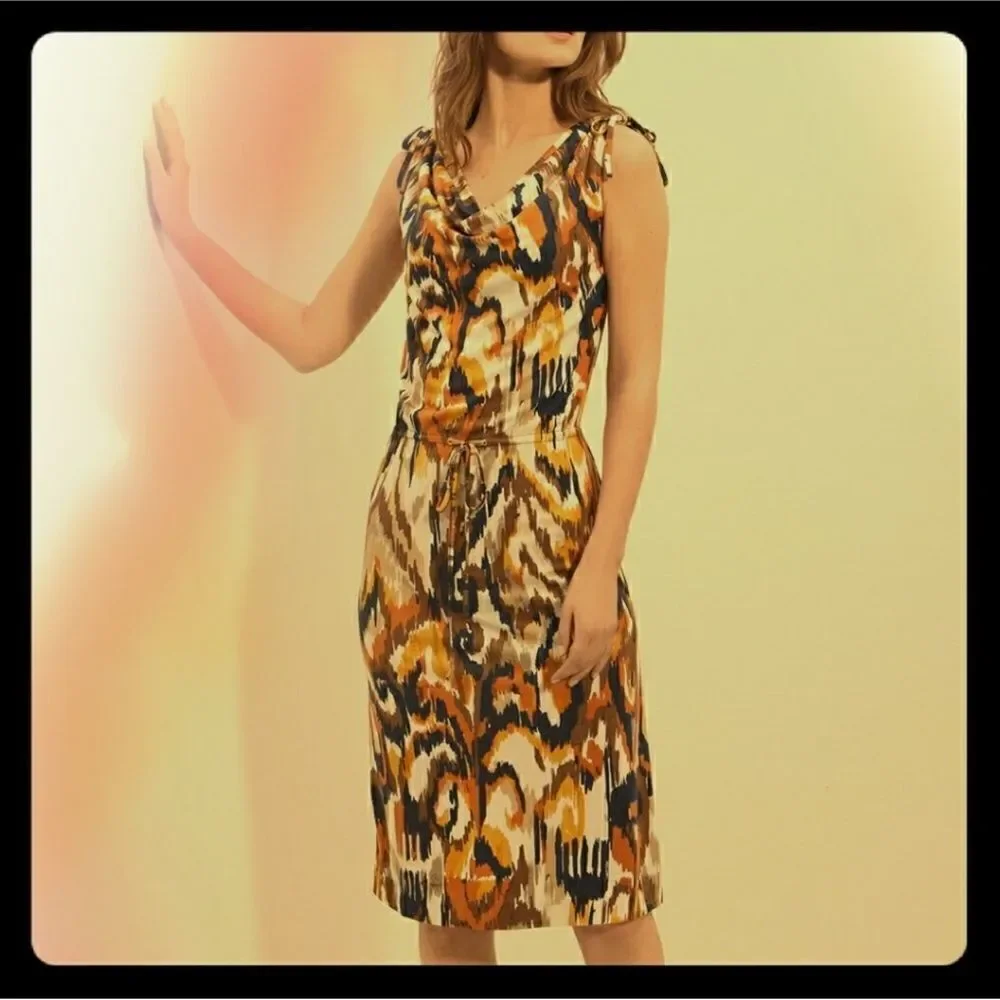 Tory Burch M Verda Printed Jersey Drawstring Detail on off Shoulder Silk Dress